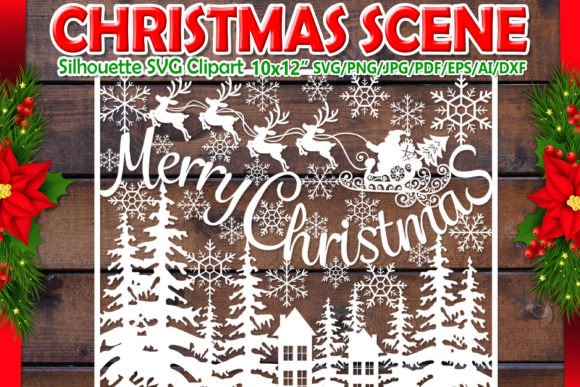 A Cozy Christmas Scene Silhouette Design for Embroidery