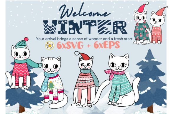Christmas Cats in Sweater Set: A Graphic Design Asset for Content Creators