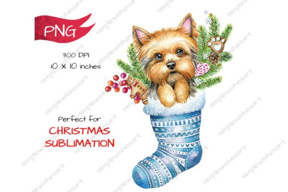 Christmas Yorkie Puppy Graphics for Festive Illustrations