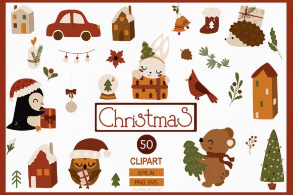 Cozy Christmas Animals Graphics for Seasonal Handmade Projects
