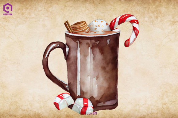 Watercolor Christmas Hot Cocoa Graphics for Crafters